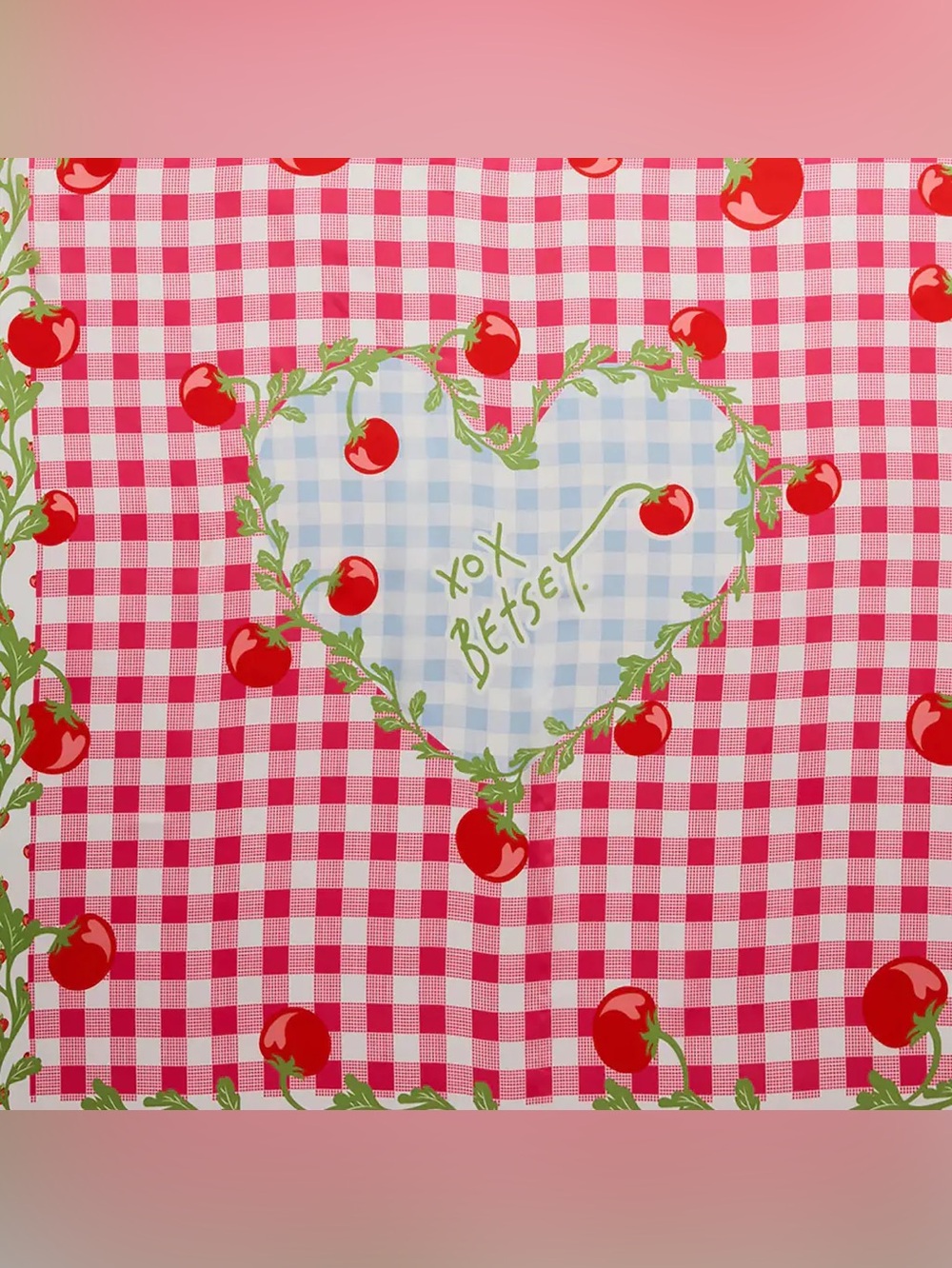 Betsey Johnson Tomato Gingham Square Scarf - Red Blue 35” x 35” - Picture 3 of 16